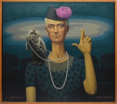 Vintage American Surrealist Portrait with Monkey by Hugh M Poe