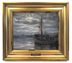 Original Antique Dutch Seascape Oil Painting Nocturnal Rare Original Frame 1937