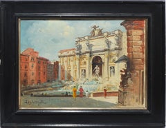 Antique Impressionist Oil Painting, Trevi Fountain, Rome Italy,  A Belardinelli