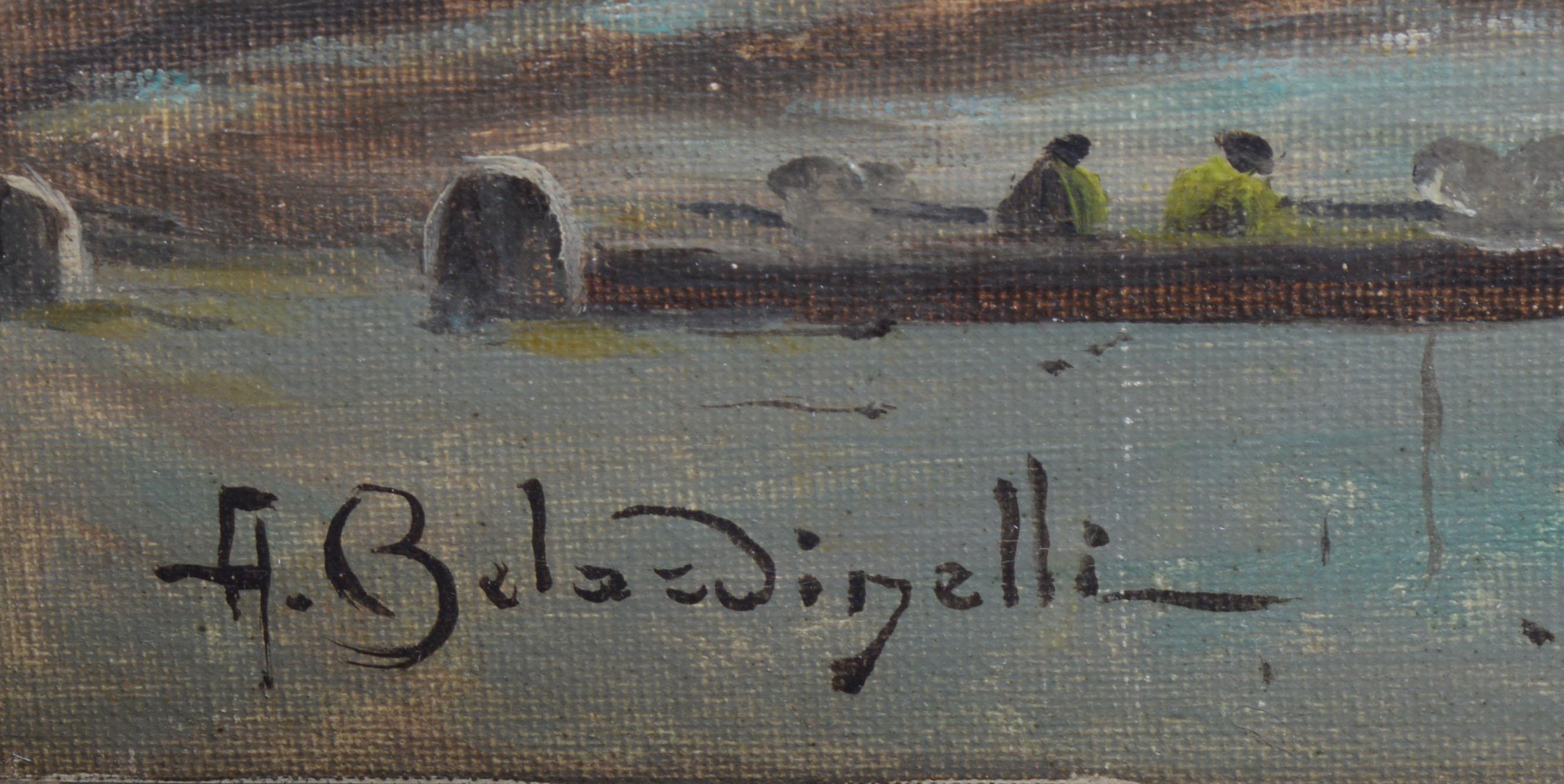 Antique Impressionist Oil Painting, Trevi Fountain, Rome Italy,  A Belardinelli - Black Landscape Painting by A. Belardinelli