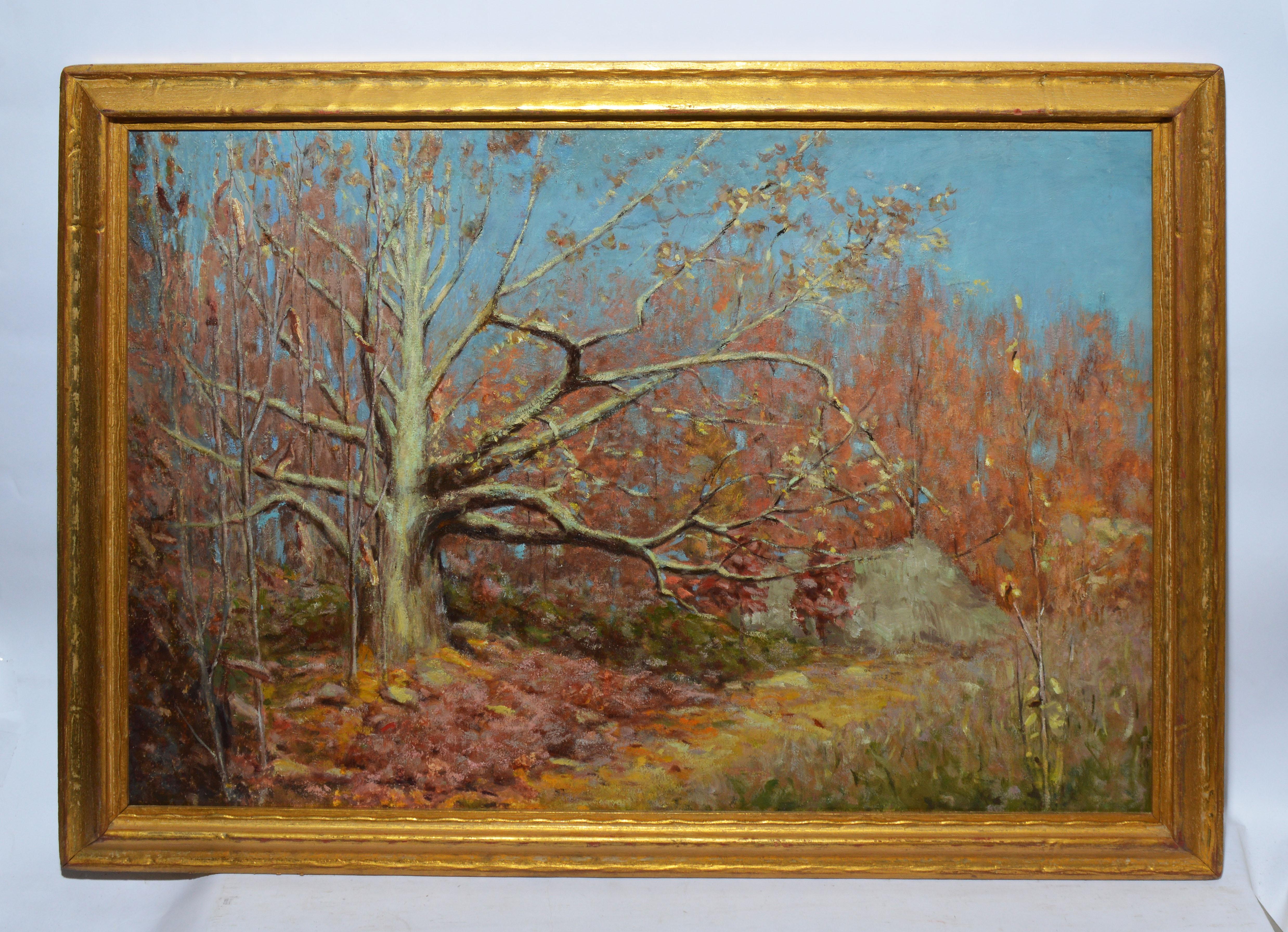 Antique American Impressionist Fall Landscape Painting 