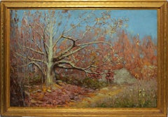 Antique American Impressionist Fall Landscape Painting "Big Oak" by Helen DuMond