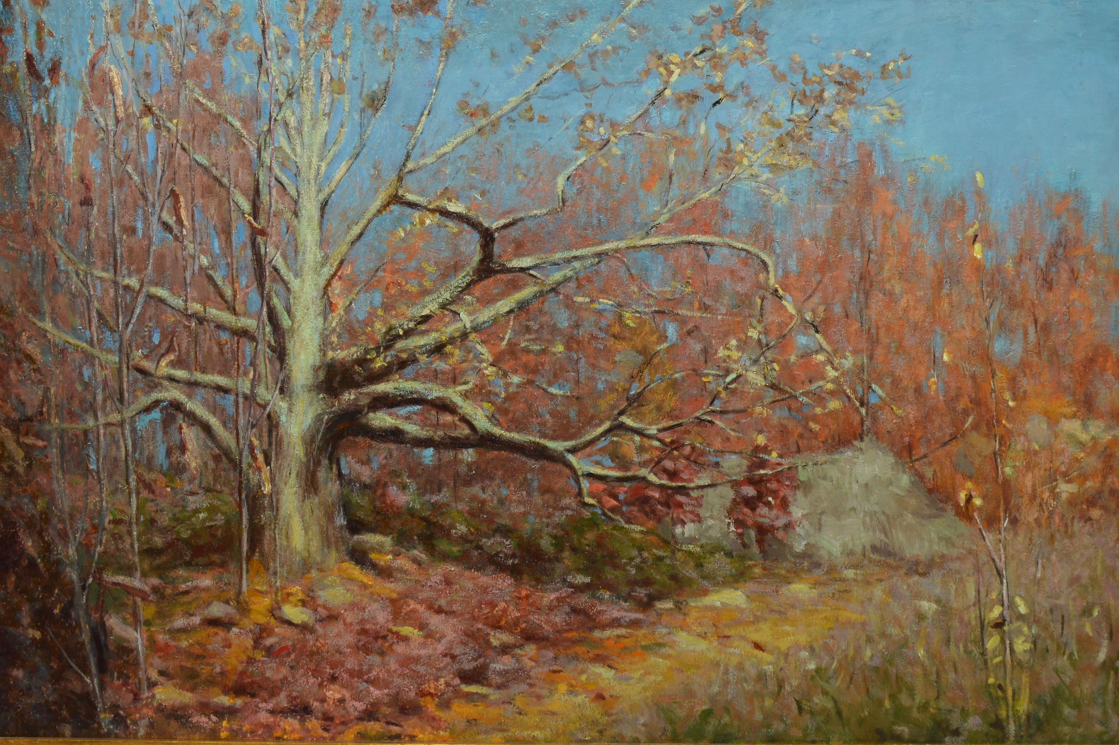 Antique American Impressionist Fall Landscape Painting 