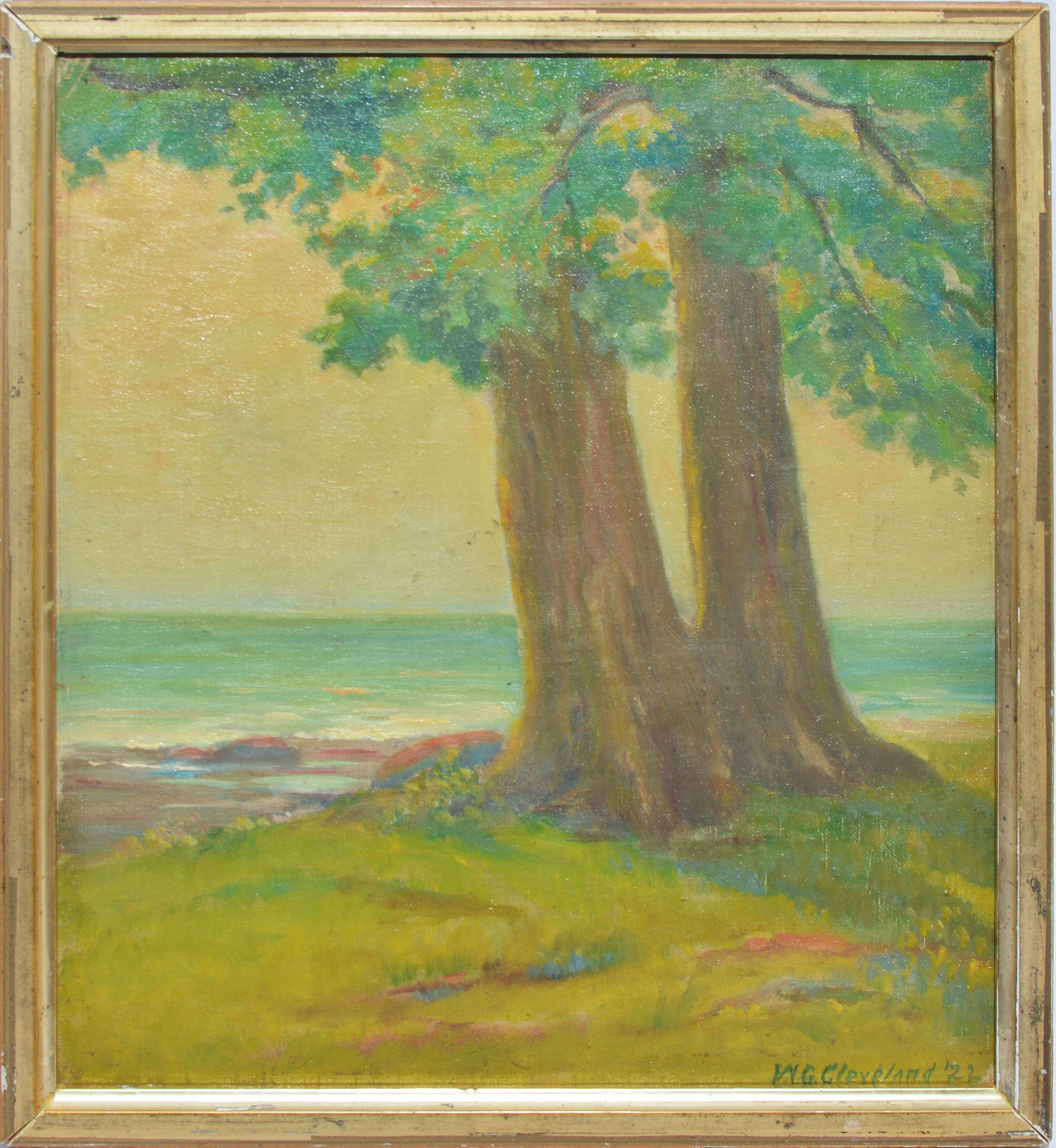 Walter G. Cleveland Landscape Painting - Antique American Impressionist Beach Seascape Oil Painting by Walter Cleveland