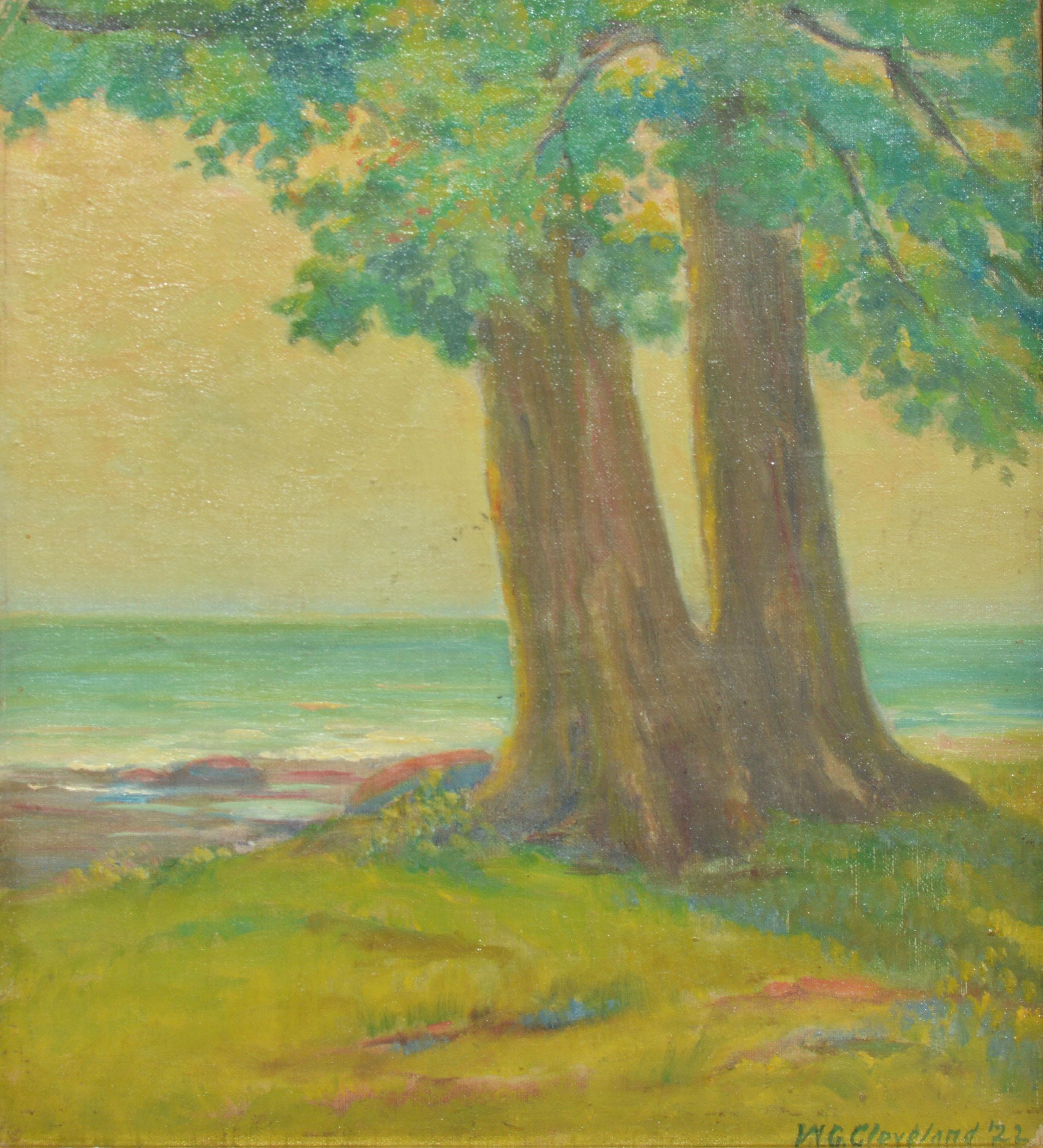 Antique American Impressionist Beach Seascape Oil Painting by Walter Cleveland - Brown Landscape Painting by Walter G. Cleveland