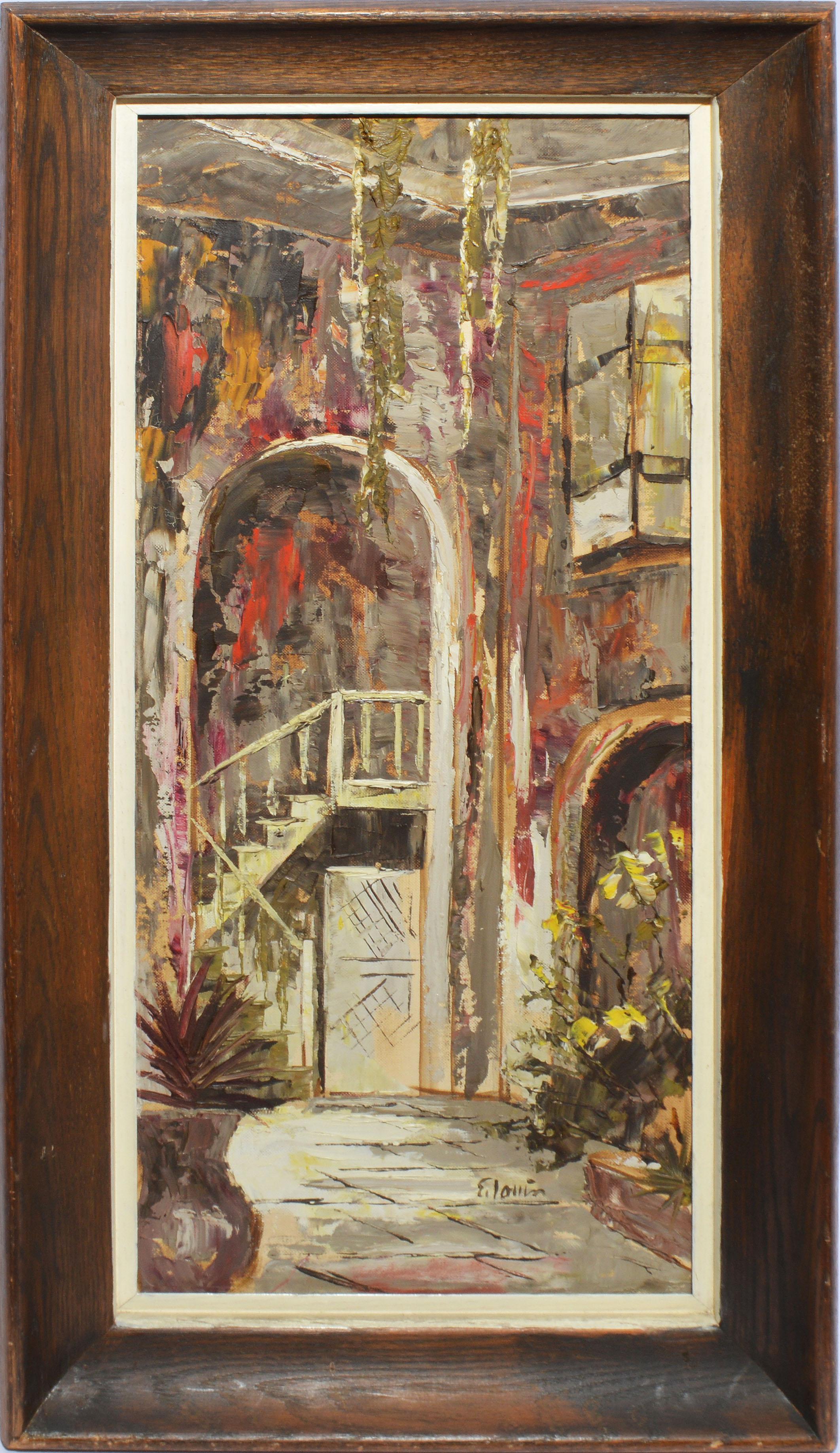 Edmund "Ed" Blouin Jr Landscape Painting - Vintage Impressionist Oil Painting of a New Orleans Courtyard  by Ed Blouin Jr