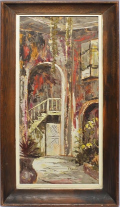 Vintage Impressionist Oil Painting of a New Orleans Courtyard  by Ed Blouin Jr