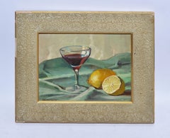 Antique American Modernist Still Life Painting, Wine and Lemons Stephen Maniatty