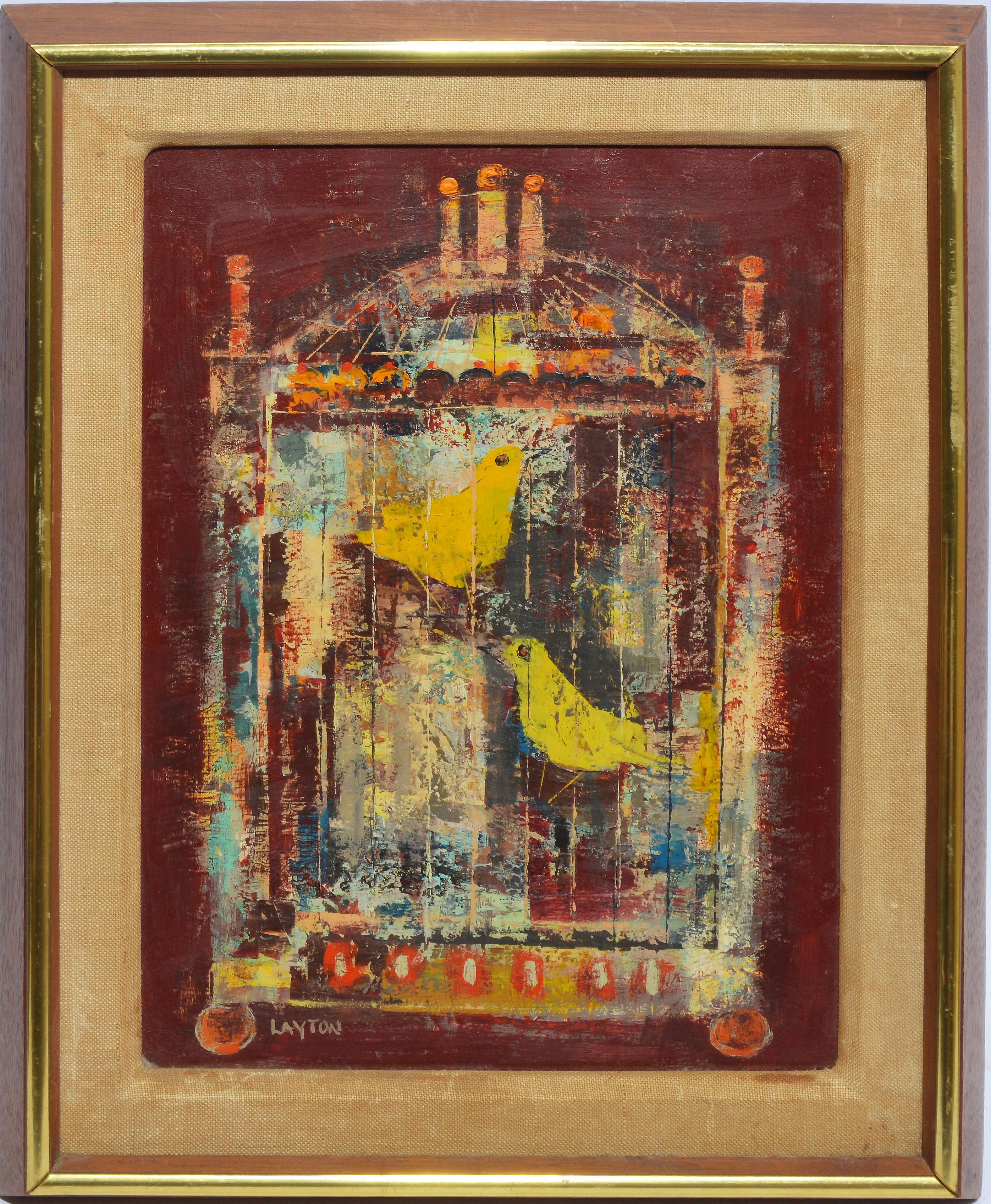 Margaret Layton  Still-Life Painting - American Modernist Canary Bird Animal Still Life Oil Painting Margaret Layton