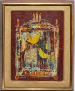 American Modernist Canary Bird Animal Still Life Oil Painting Margaret Layton