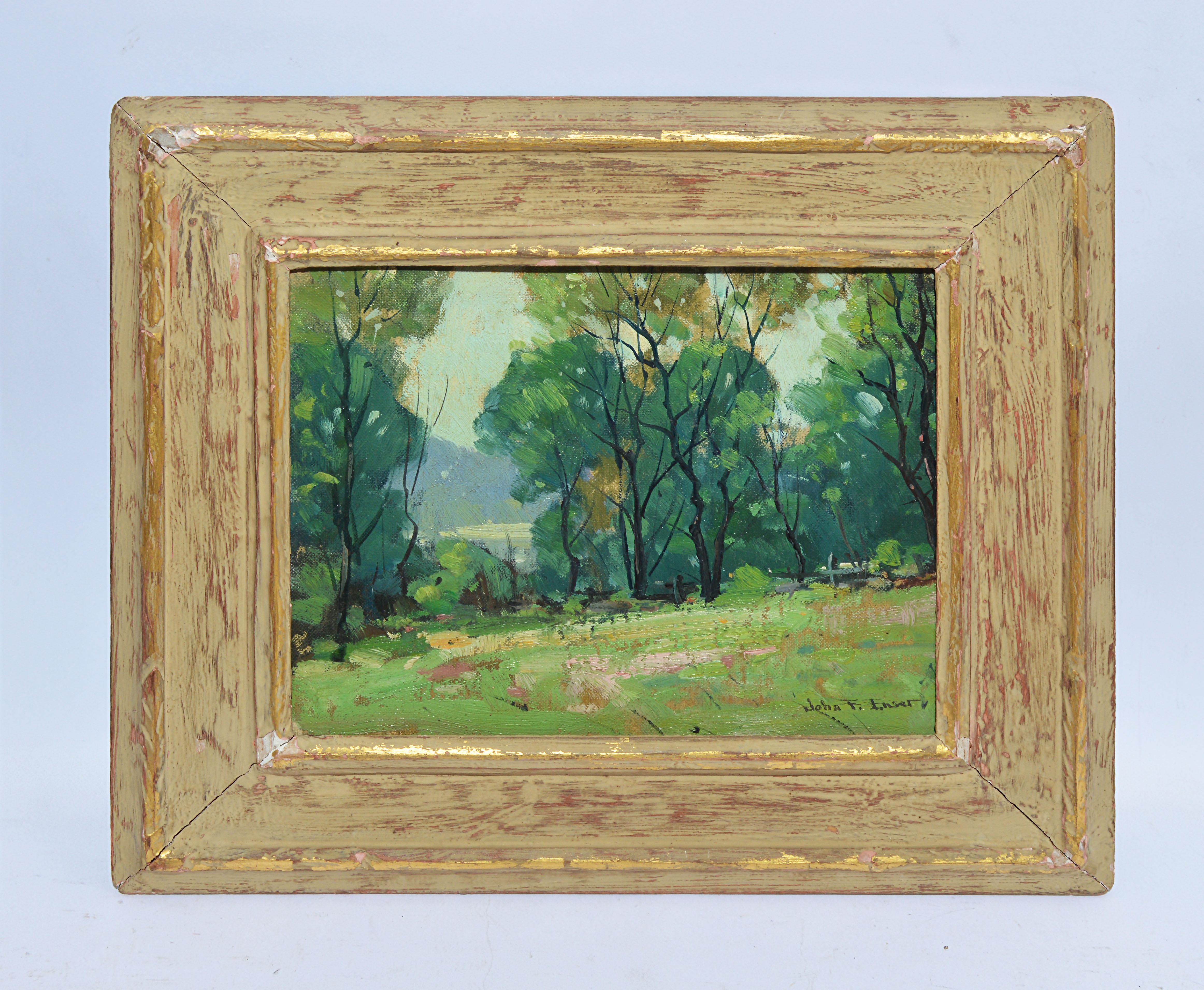 Antique New England Impressionist Signed Landscape Oil Painting by John Enser 1