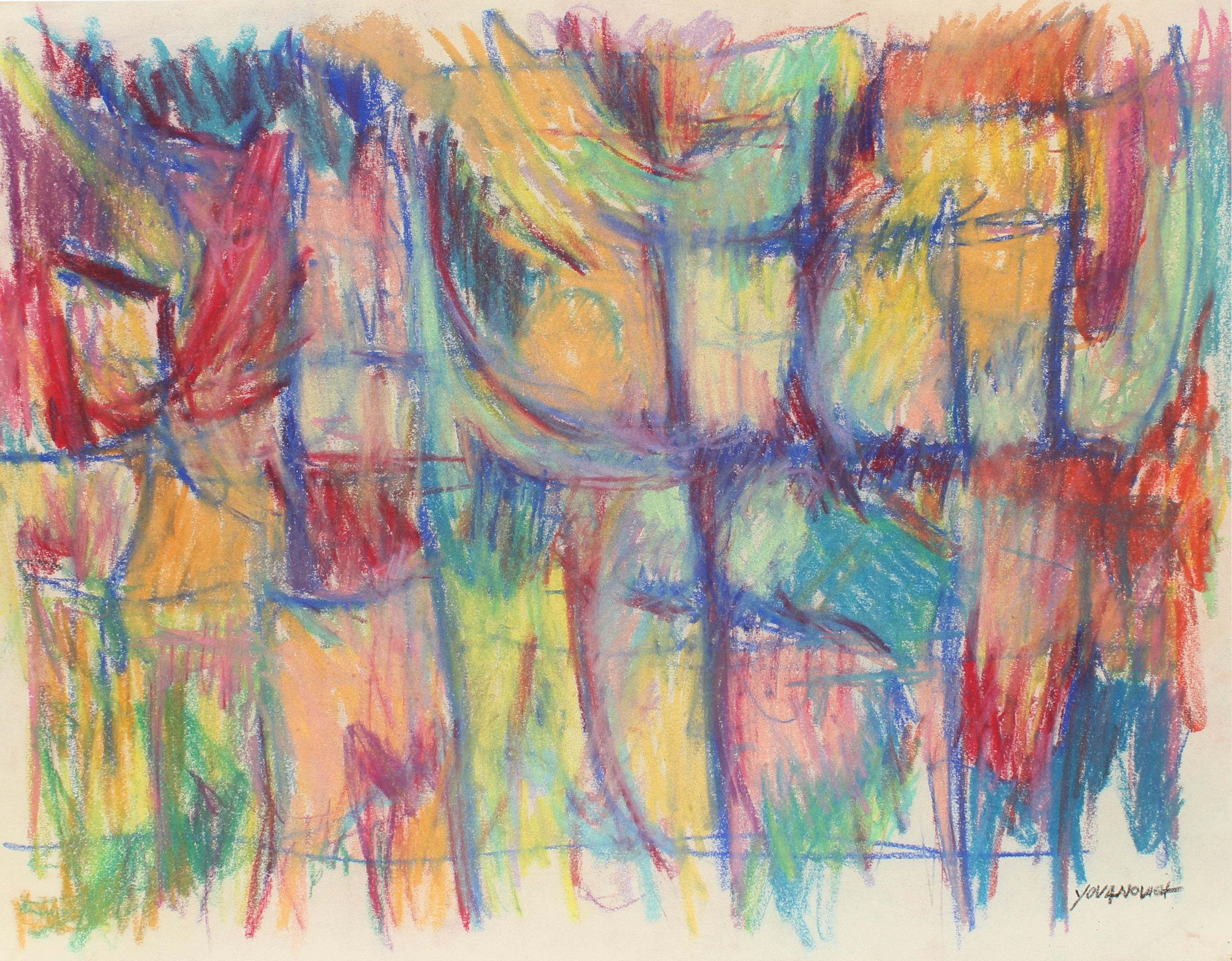 Mid-Century Modern abstract oil pastel drawing by American artist Toma Tovanovich (1931- 2016).   

The paper size is 17