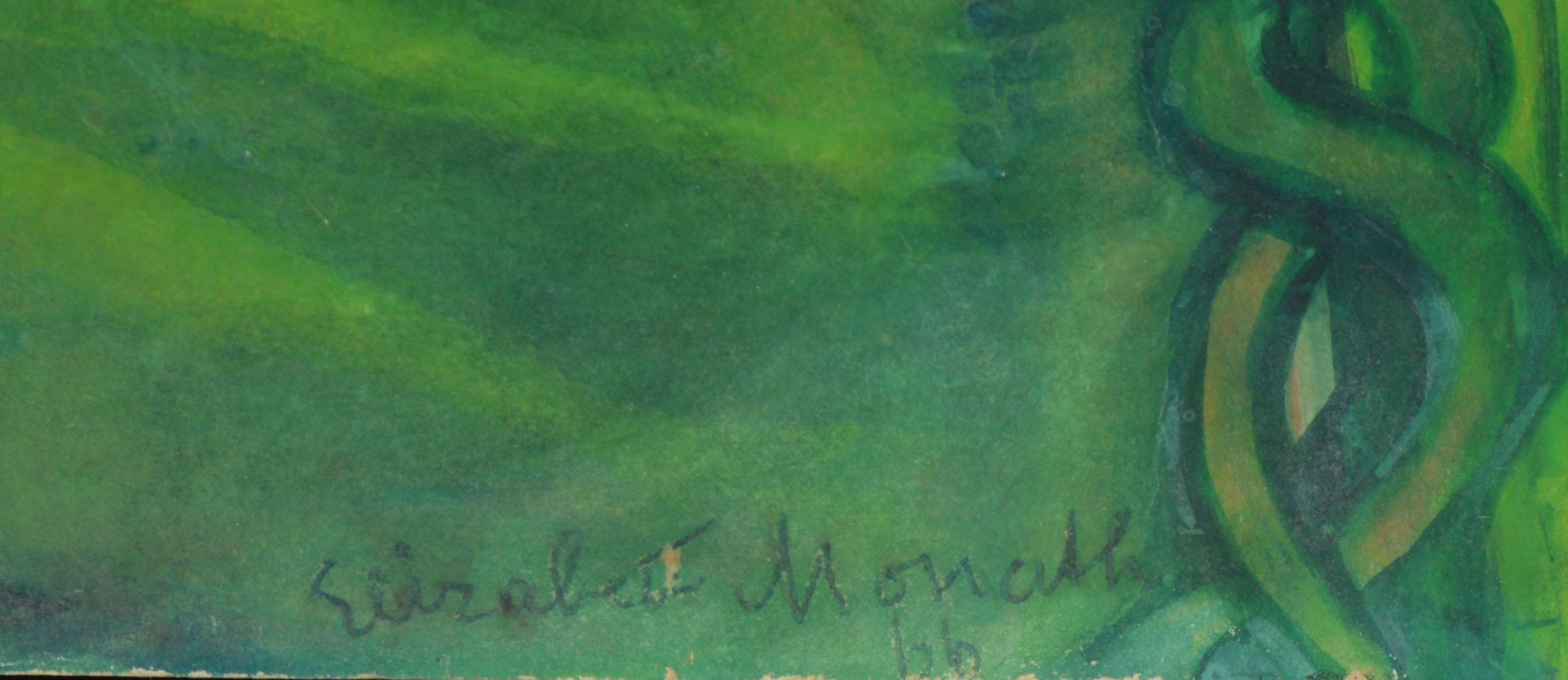 Modernist Surreal Voodoo Garden Landscape Oil Painting by Elizabeth Monath 1966 3