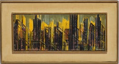 Vintage Mid Century Modern Abstract Cityscape Oil Painting by Edmund E Niemann