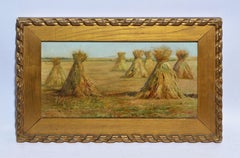 Antique American Impressionist Haystack Landscape Oil Painting by Mary Guise