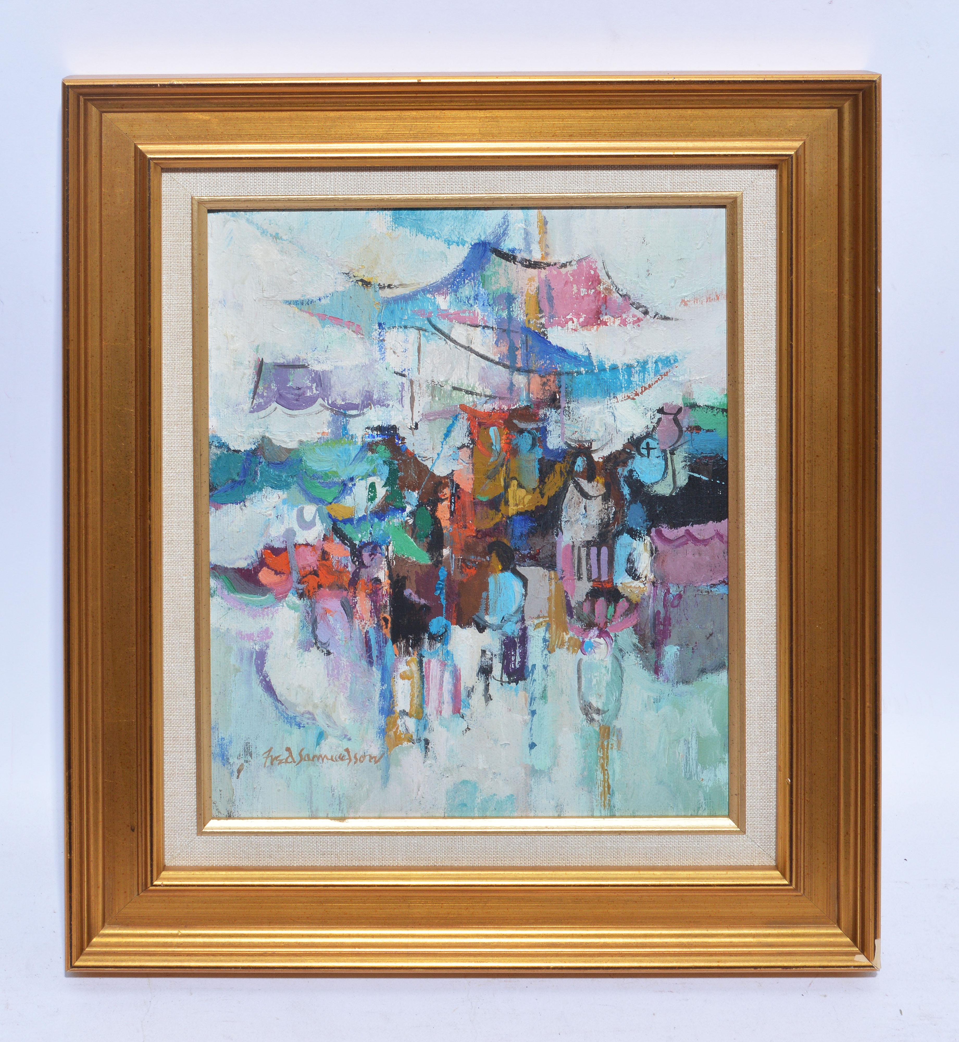 Vintage American Modernist Abstract Oil Painting by Fred Binder Samuelson 1