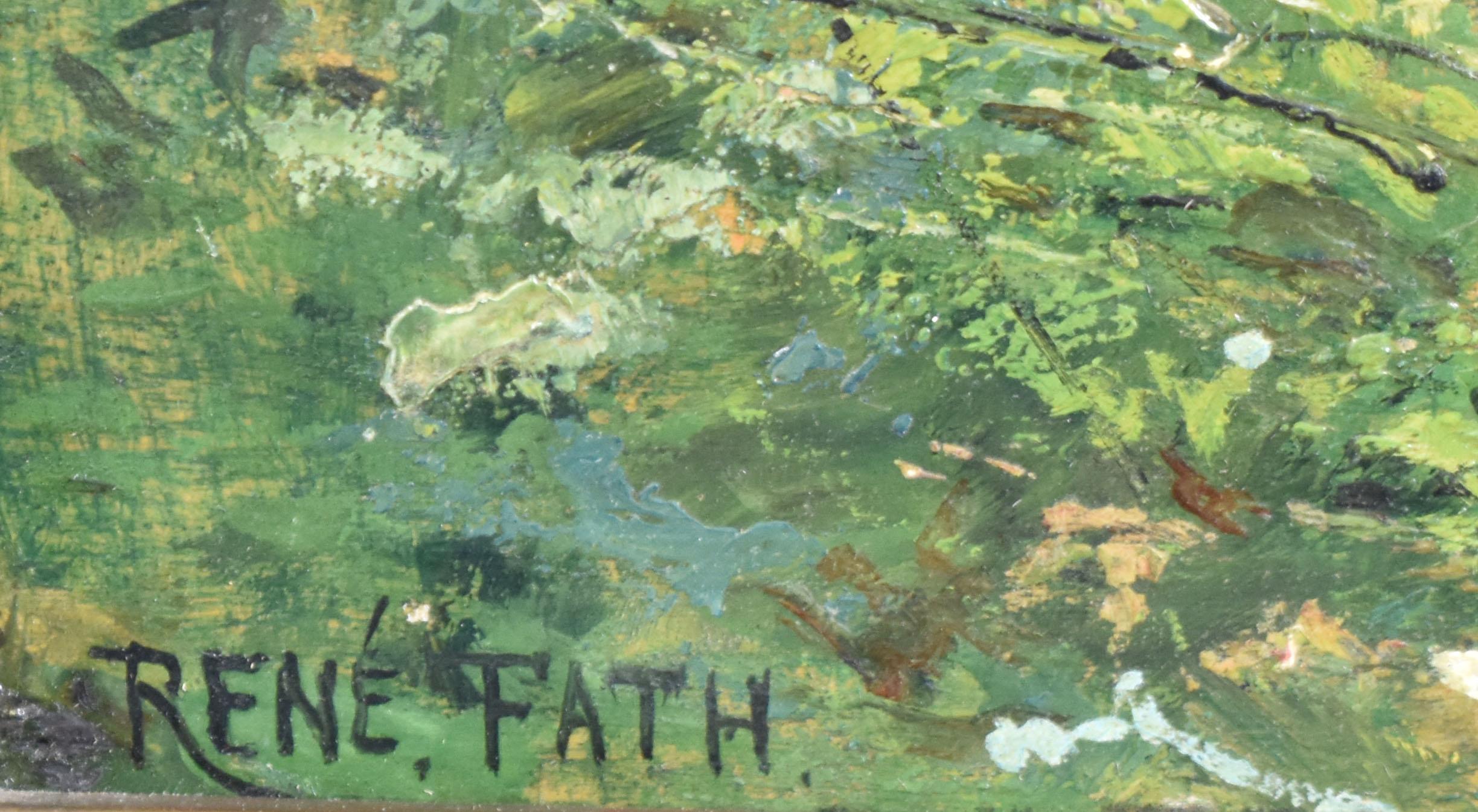 Antique Barbizon School Impressionist River Landscape Oil Painting by Rene Fath 1