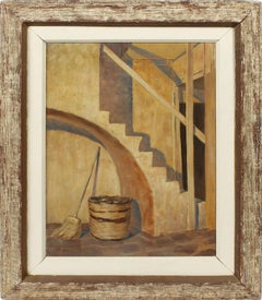 Antiguo cuadro al óleo de Charles Baskerville sobre el patio de la Escuela Modernista del Sur