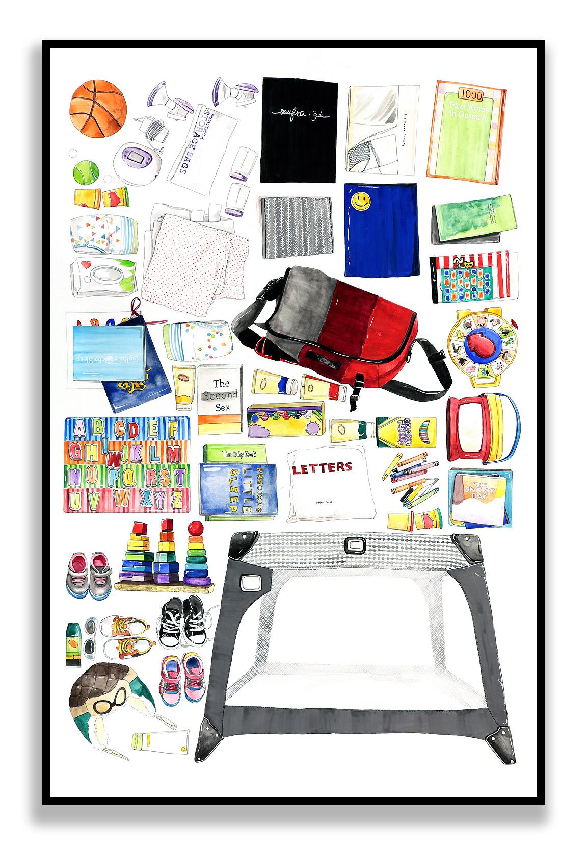 Anne Muntges Figurative Art – Unglaubliche großformatige zeitgenössische realistische Zeichnung, einzigartige Kleidungsbücher, Baby