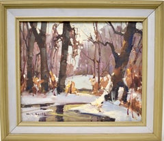 Walter T Sacks Vintage Impressionist New York Winter Snow Landscape Oil Painting