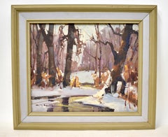 Walter T Sacks Antique Impressionist New York Winter Snow Landscape Oil Painting