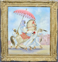 Peinture de paysage orientaliste avec une figure à cheval par Charles Baskerville