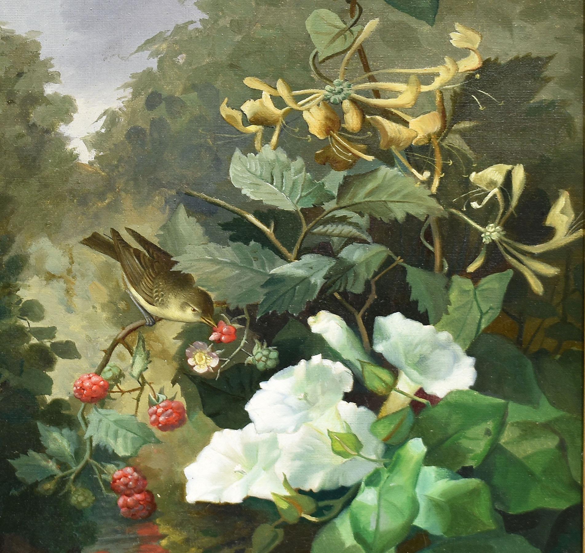 French Nature Study Birds and Berries Still Life Landscape by Alexandre Debrus 3
