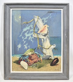 Antique American Modernist Surreal Beach Shellfish Oil Painting, Fred Buchholz