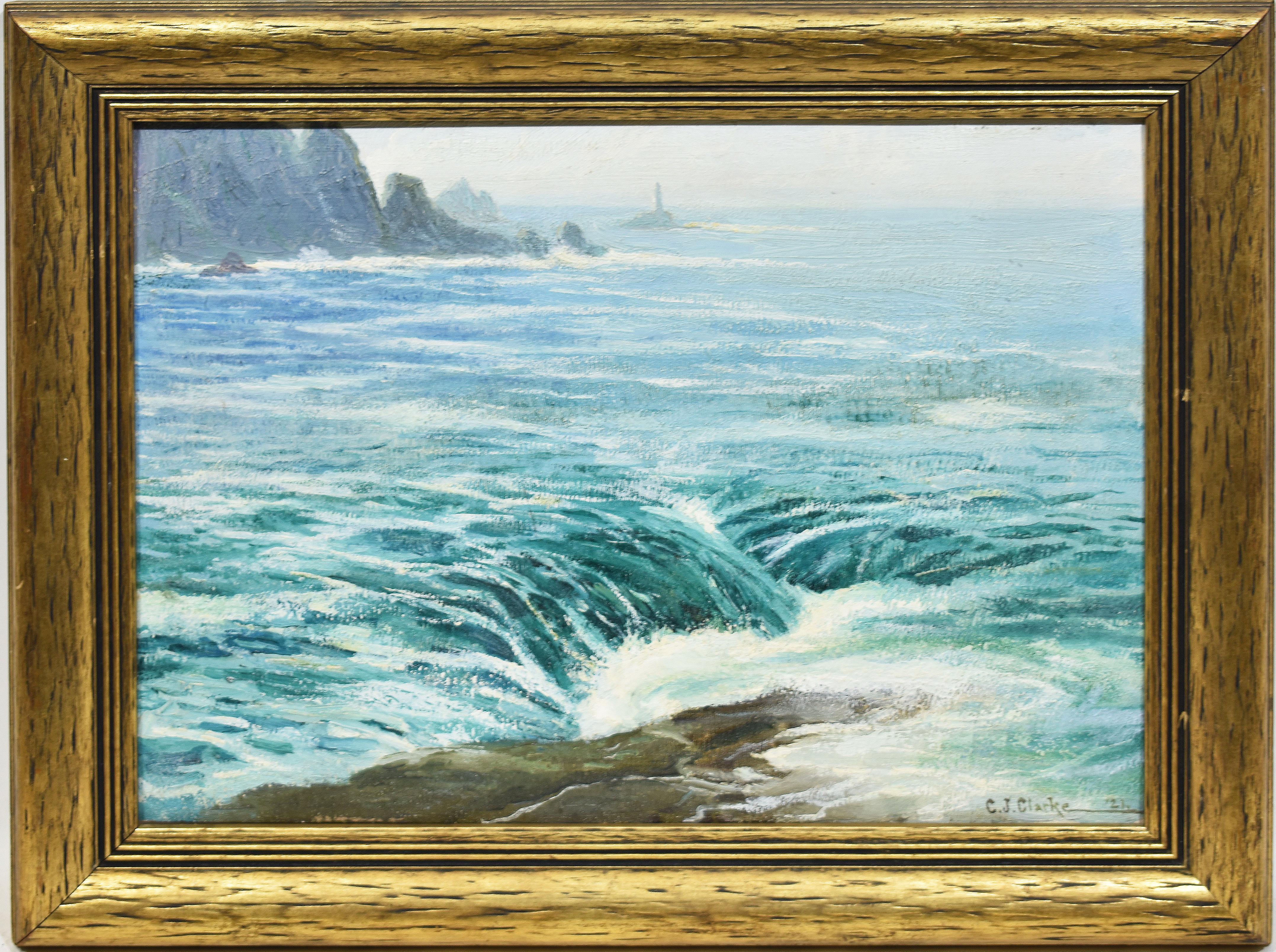Charles John Clarke Landscape Painting - California Impressionist Coastal Ocean Seascape Oil Painting, Charles Clarke '21