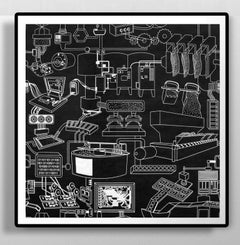 Set of Two Contemporary Woodblock Print Black and White Mizin Shin