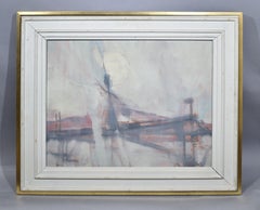 Antique American Abstract Bridge Landscape Oil Painting by Will Hollingsworth