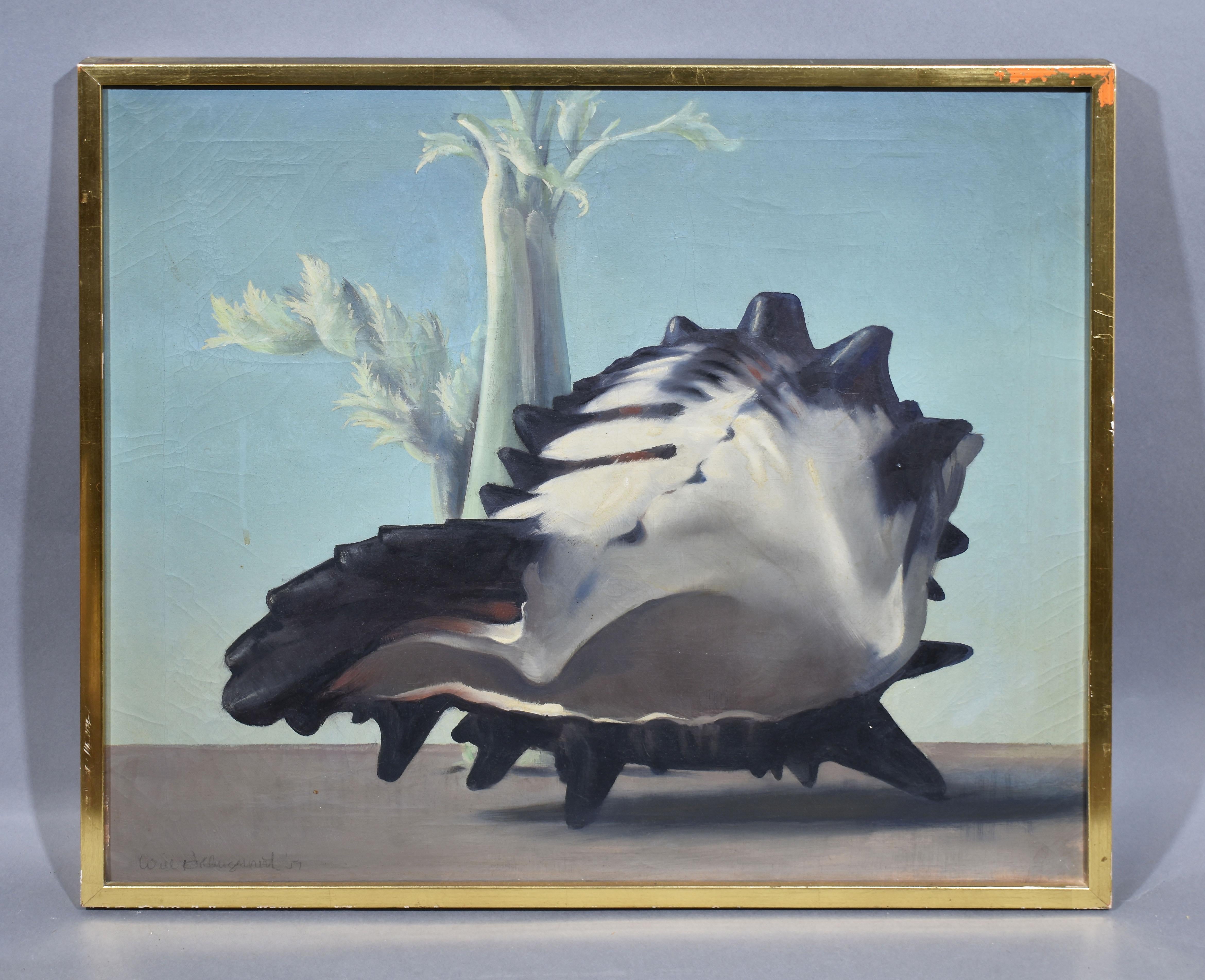Antique American Surreal Landscape with Conch Shell by Will Hollingsworth - Painting by William Thomas (Will) Hollingsworth