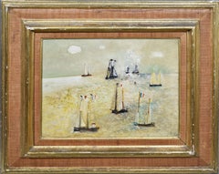 Vintage Modernist Surreal Sailboat Seascape Signed Oil Painting by Reggie Weston