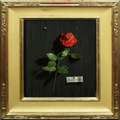 Trompe L
Oeil Realist Rose Flower Still Life Signed Oil Painting by Ernest Land