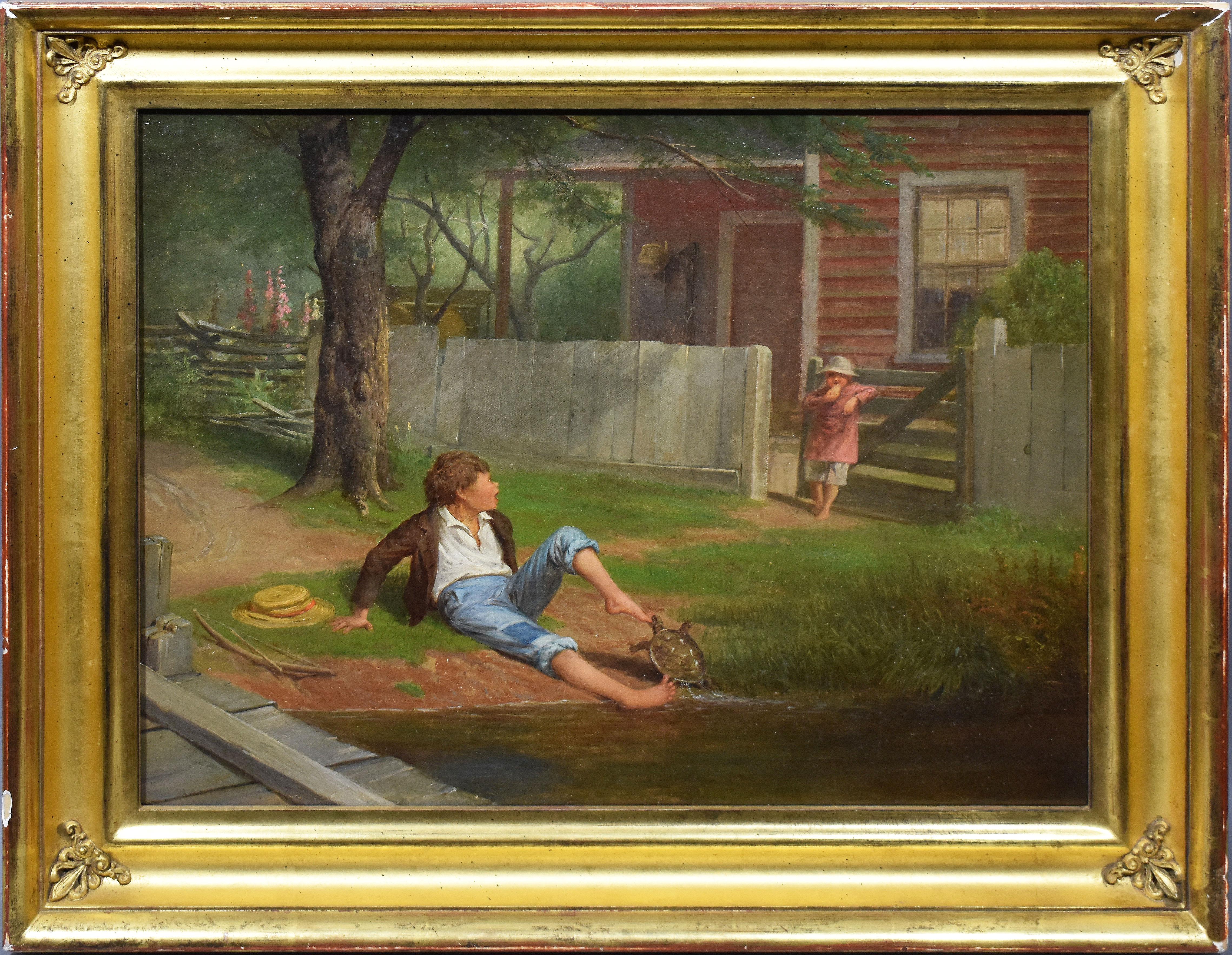 William Holbrook Beard  (1824 - 1900) Landscape Painting – William Beard Genre-Landschaftsporträtgemälde „Snapping Turtle“, Ölgemälde