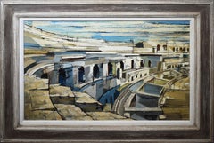 Elizabeth Barker - Arena at Nimes, Antique Modernist Cityscape Antique Ruins Signed Oil Painting Arena at Nimes, Antique Modernist Cityscape Antique Ruins Signed Oil Painting