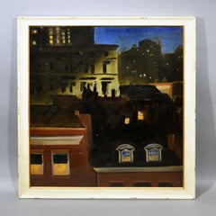 Antique American Female Modernist Nocturnal Cityscape Ashcan NYC Oil Painting