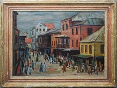 Antique American Modernist Cityscape Signed Walter Wilson Orignal Oil Painting