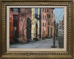 Antique American Signed Oil Painting of Greenwich Village New York Cityscape