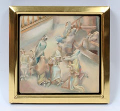 Antique American Regionalist Church Interior Modern Oil Painting by John Barber