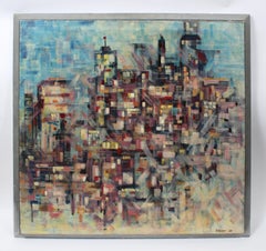 American Mid Century Modern Boston Abstract Cityscape Oil Painting Terri Priest