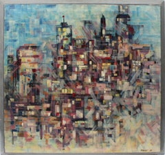 American Mid Century Modern Boston Abstract Cityscape Oil Painting Terri Priest