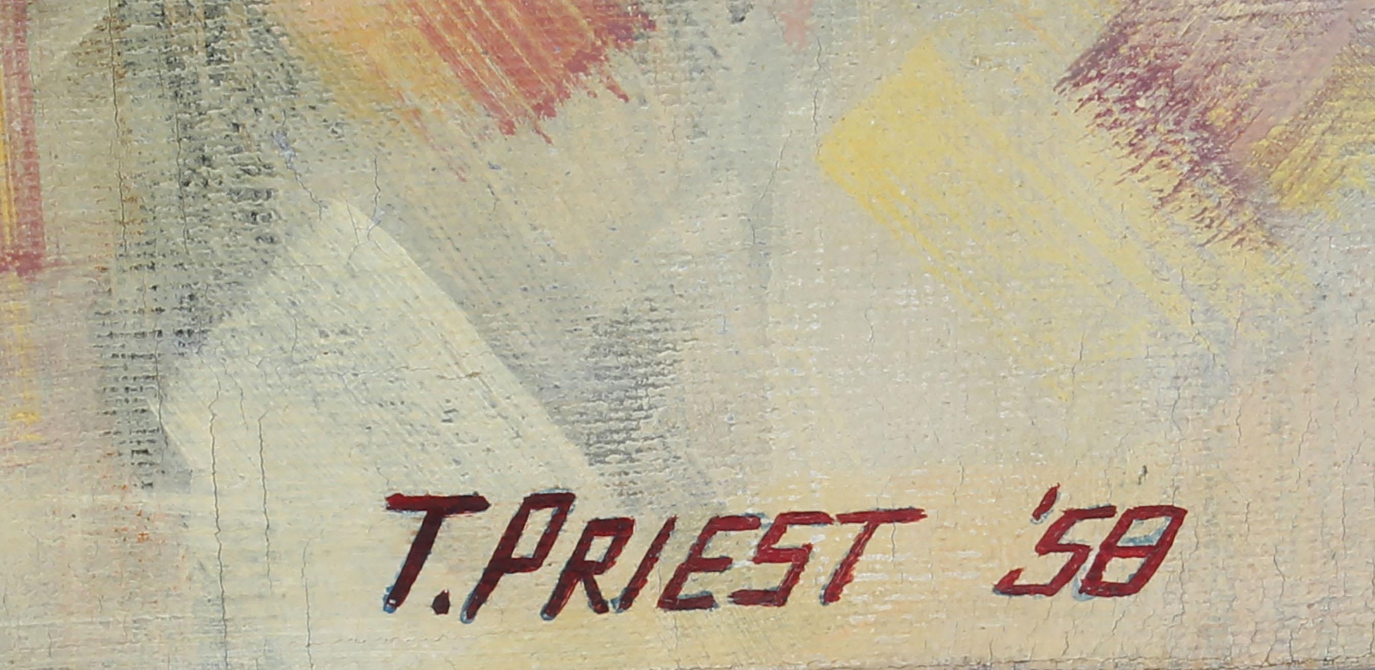 American Mid Century Modern Boston Abstract Cityscape Oil Painting Terri Priest 3