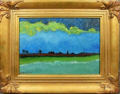 Vintage Modernist View Miami Beach Florida Landscape Signed Painting Abraham Pariente