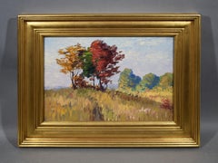 Antique American Impressionist Wild Flower Panoramic Landscape Fall Oil Painting