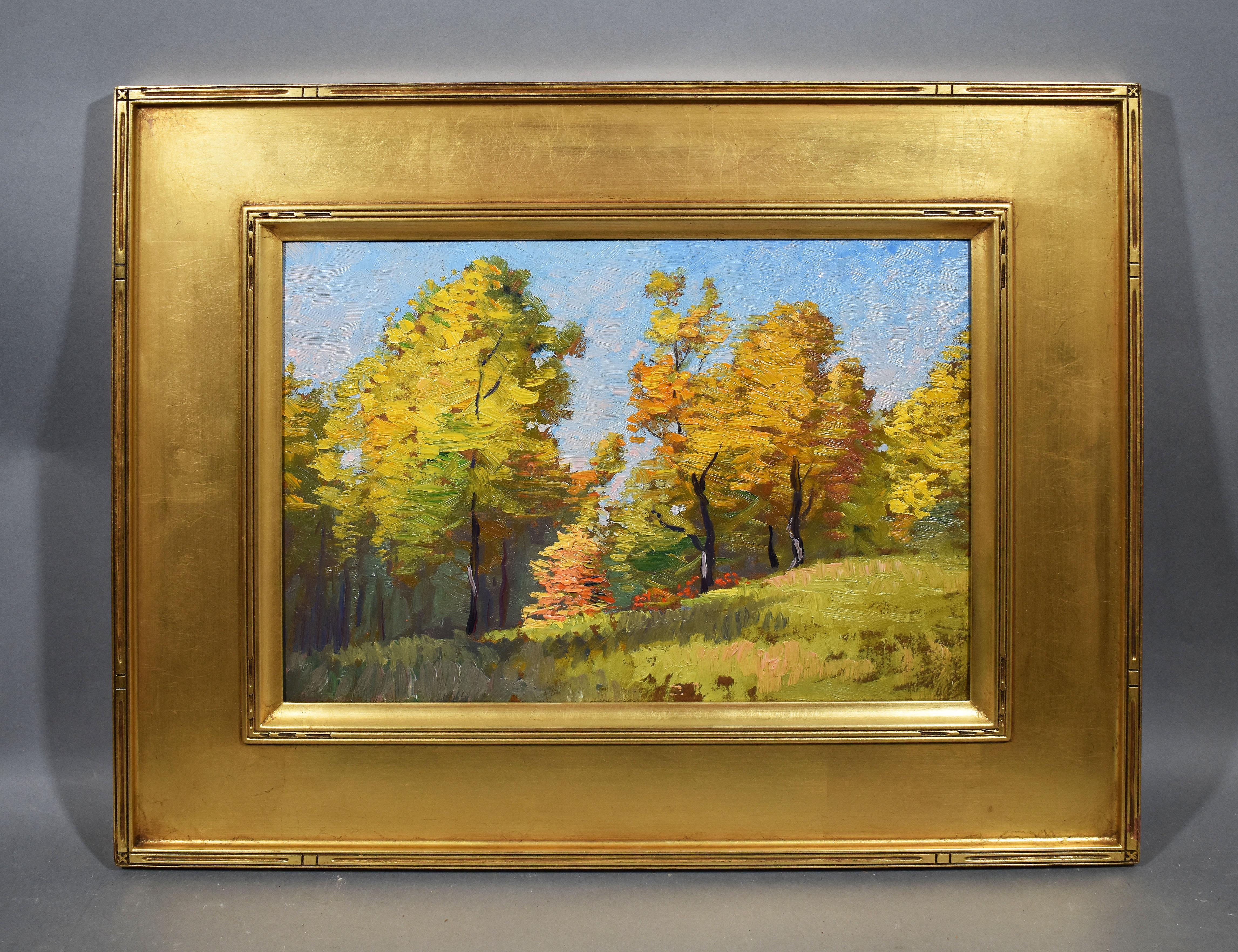 Antique American Impressionist Plein Air Forest Landscape Signed Oil Painting - Brown Landscape Painting by Will Hutchins