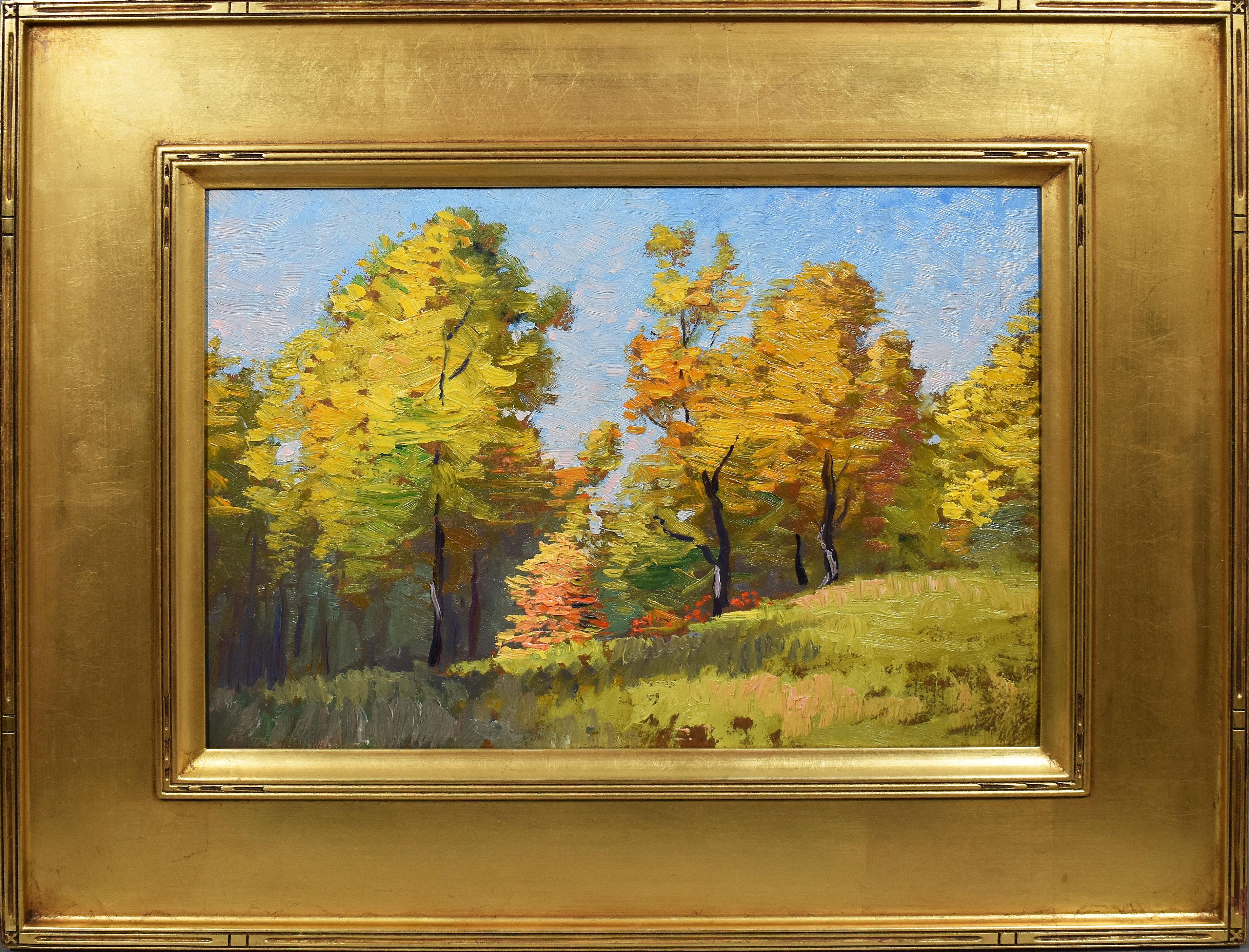 Will Hutchins Landscape Painting - Antique American Impressionist Plein Air Forest Landscape Signed Oil Painting