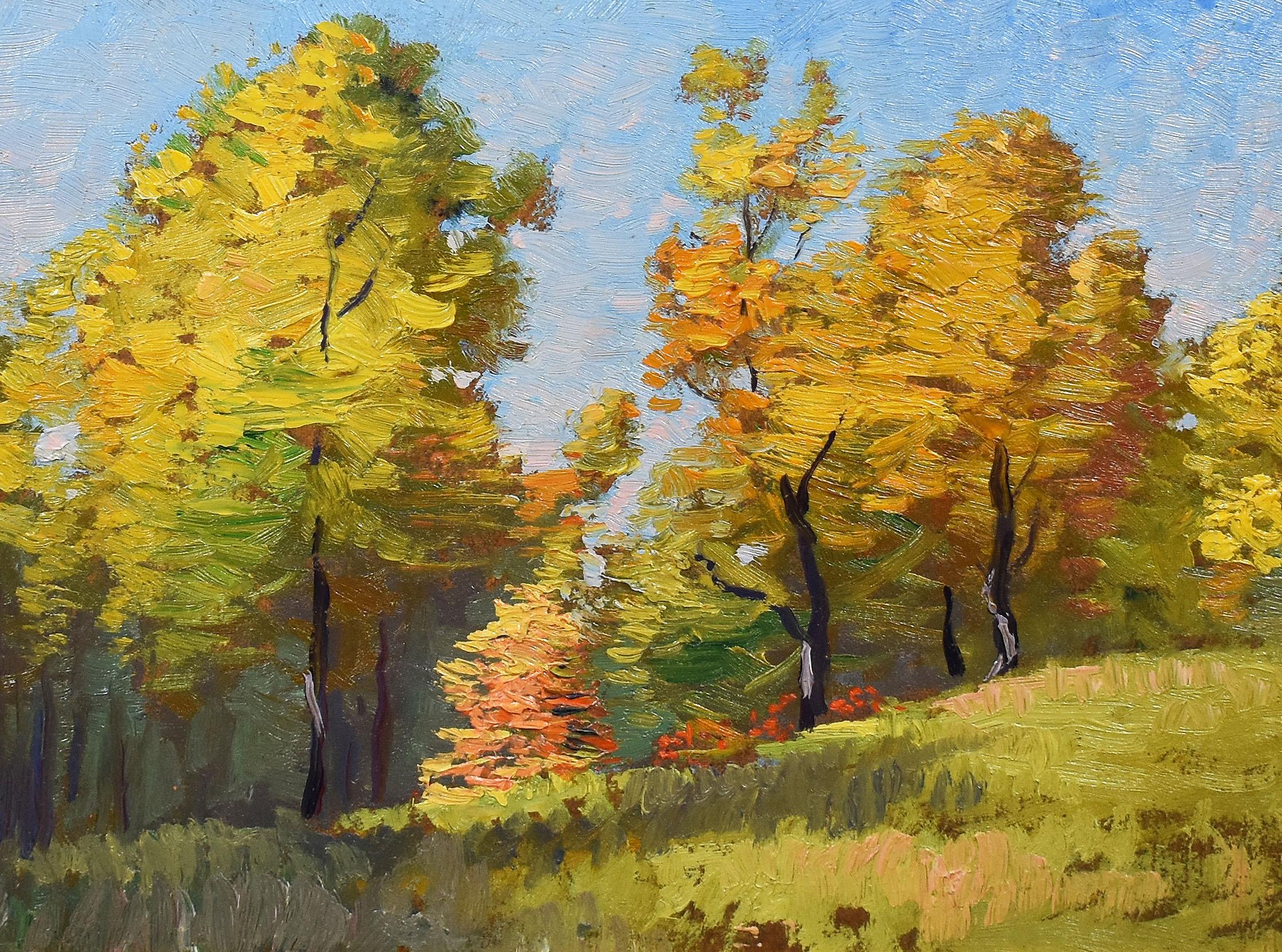 Antique American Impressionist Plein Air Forest Landscape Signed Oil Painting 1