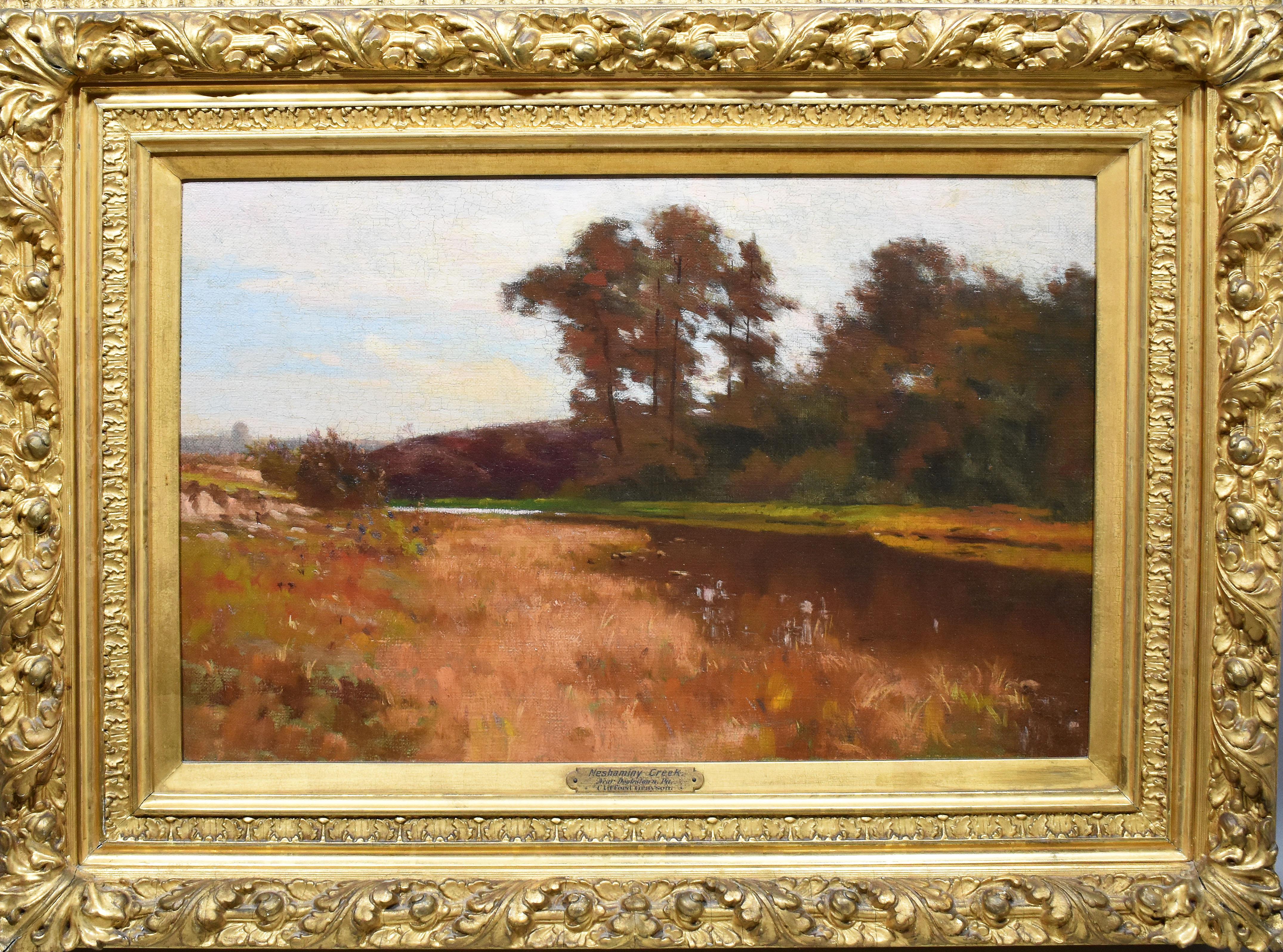 Clifford Prevost Grayson Landscape Painting - Antique American Impressionist Fall River Neshaminy Creek PA Signed Oil Painting