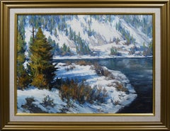 Vintage American Impressionist Montana Winter Signed Landscape Oil Painting